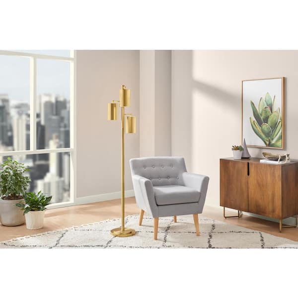 Hampton Bay Brimfield 62 in. Steel 3 Light Aged Brass Standard Indoor Floor Lamp with Brass Metal Shade