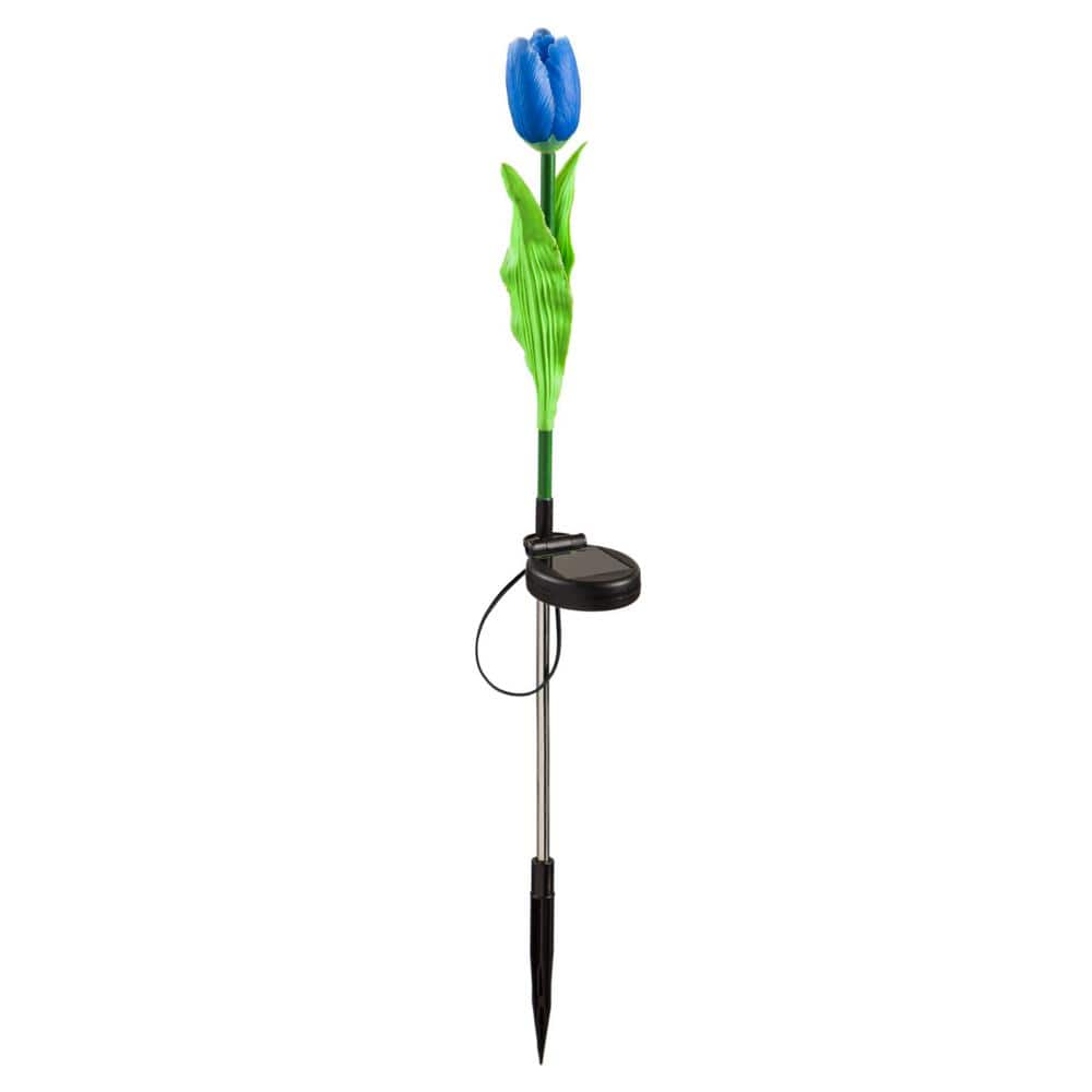 Evergreen 29"H Solar Artificial Floral Garden Stake, Blue Garden and Yard Decor