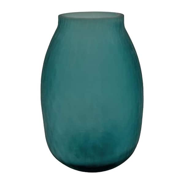 Blue 11 in. Decorative Textured Glass Urn Vase