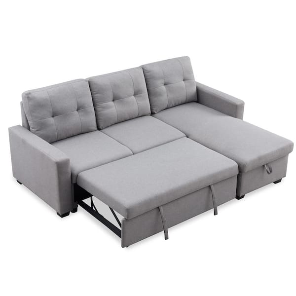 Boyel Living 82 In Pure Gray Polyester, Sectional Bed Sofa