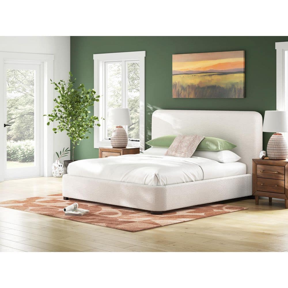 Brandinlane Beige Wood Frame King Panel Bed with Upholstered Design price history on PriceWatchPro