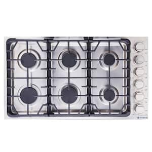 36 in. 6 Burners Recessed Gas Cooktop in Stainless Steel with NG/LPG Convertible (CSA Certified)