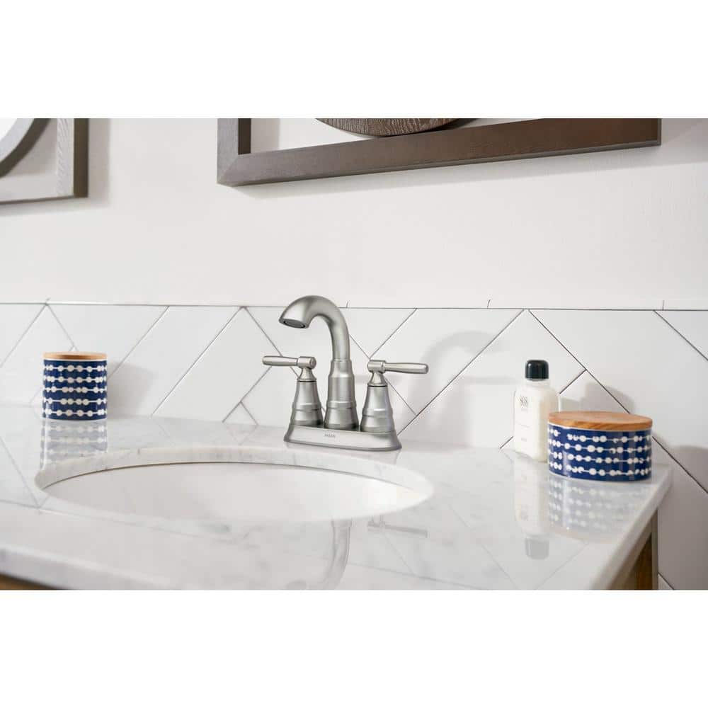 Halle Spot Resist Brushed Nickel Two-Handle Bathroom Faucet with Drain Assembly
