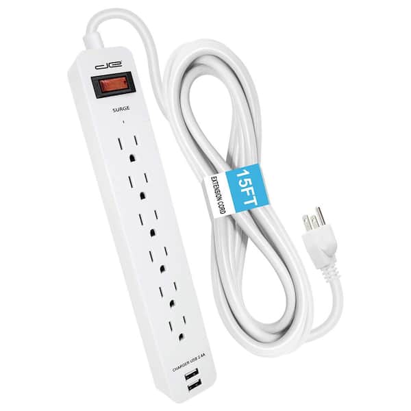 15 ft. 6-Outlet Power Strip Surge Protector with 2 USB Ports