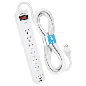 15 ft. 6-Outlet Power Strip Surge Protector with 2 USB Ports