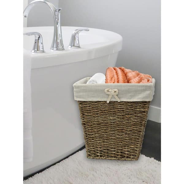 Vintiquewise 10.5 in. W x 8 in. D x 10.5 in. H Woven Seagrass Small Waste Bin Lined with White Washable Lining