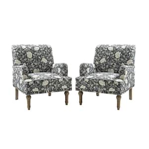 Latina Grey Floral Patterns Armchair with Nailhead Trim and Turned Solid Wood Legs Set of 2