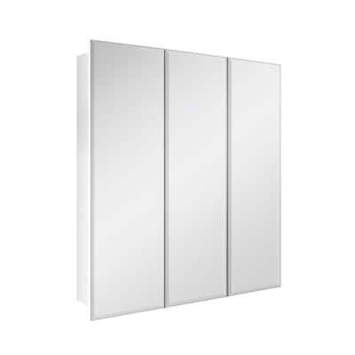 24.4 in. W x 25.2 in. H Rectangular Medicine Cabinet with Mirror in Silver with Adjustable Shelves