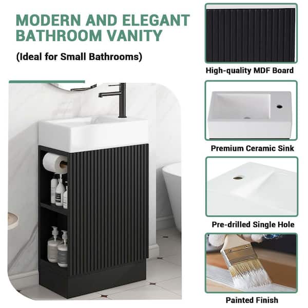 18.6 in. Single Sink Black Bath Vanity with White Ceramic Top (Requires Assembly)