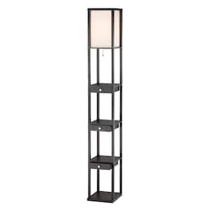 72 in. Black and Off White 1 Light 1-Way (On/Off) Column Floor Lamp for Liviing Room with Cotton Square Shade