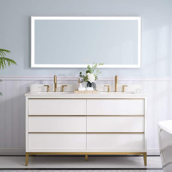 NOLAN 60 in. W x 22 in. D x 35 in. H cUPC Double Sinks Freestanding Bath Vanity in White with Carrera White Quartz Top