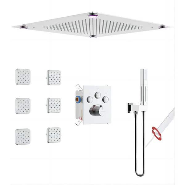 Vanfoxle Luxury Single Handle 2-Spray Shower Faucet 1.8 GPM with 16 in. LED Mood Rainfall Head and Thermostatic Valve in Chrome