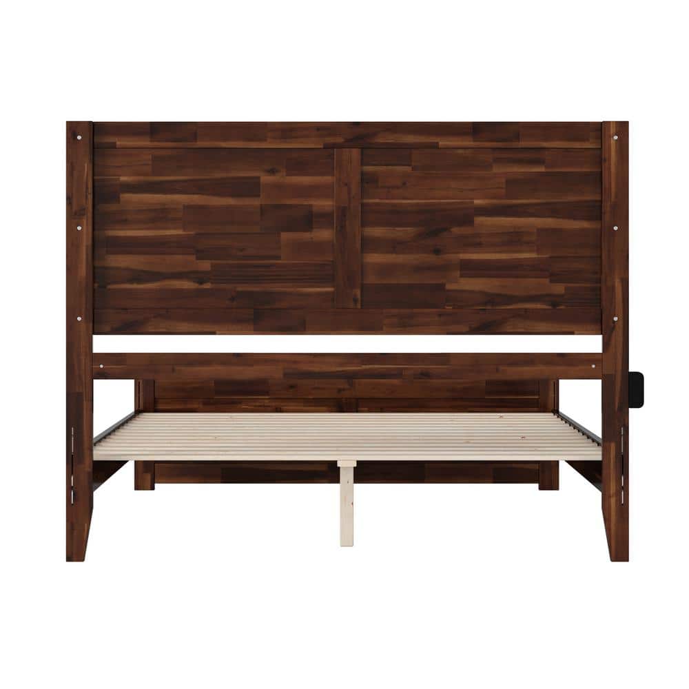 Berkshire Queen Walnut Wood Platform Bed with Chevron Headboard