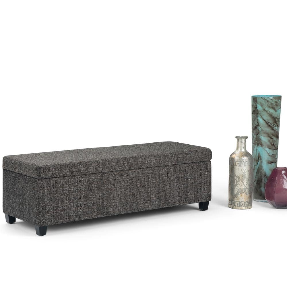 Dark Gray Tweed Upholstered Storage Ottoman Bench