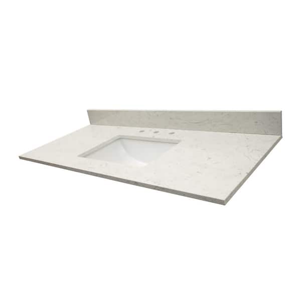 A&A Surfaces Carrara Sky 49 in. W x 22 in. D Engineered Marble Vanity Top with White Rectangle Single Sink