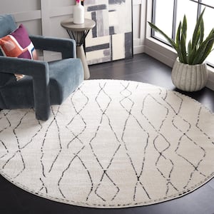 Melody Ivory/Black 7 ft. x 7 ft. Abstract Diamond Round Area Rug
