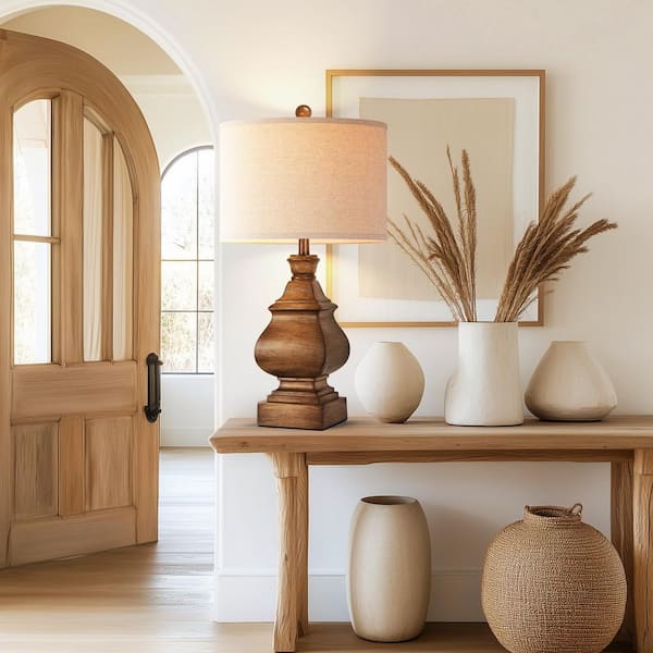 Rottogoon Large Brown Resin Table Lamp, Retro Rustic Tower