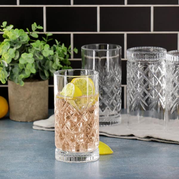 Gibson Home 4 Piece 16 Ounce Diamond Embossed Glass Tumbler Set 985121595M