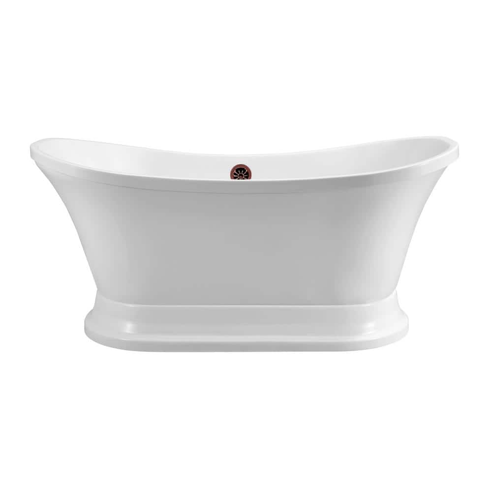 60" White Freestanding Acrylic Bathtub with Bronze Drain
