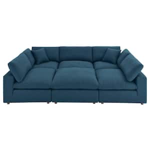 Commix 78 in. Square Arm 6-Piece Fabric U-Shaped Sectional Sofa in Azure