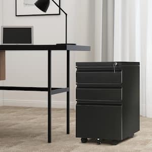 Mobile File Cabinet 17.32 in. D x 14.57 in. W x 23.62 in. H Freestanding Cabinet Set in Black