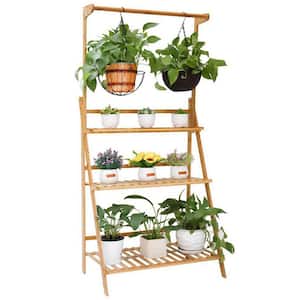 56.8 in. x 27.5 in. Bamboo Hanging Plant Stand 3-Tier Ladder Display Rack for Garden Patio Succulent Basket Planter