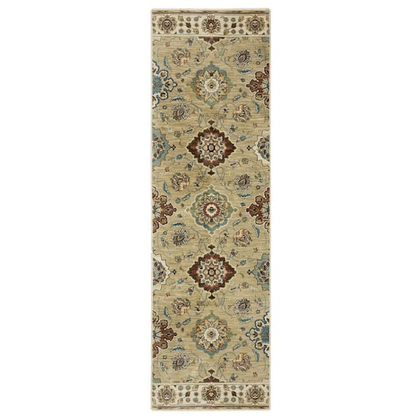 Fleetwood Tan/Multi-Colored 2 ft. x 8 ft. Floral Oriental Panel Polypropylene Fringe Edge Indoor Runner Area Rug