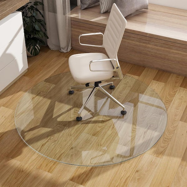 46 in. x 46 in. Clear Round Glass Chair Mat Indoor Floor Mat