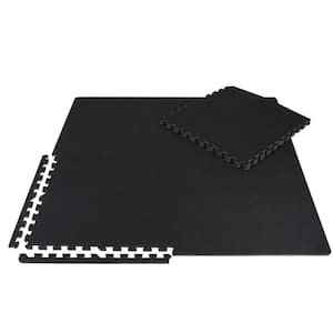 Black Carpet Texture Top 24 in. x 24 in. x 12 mm Interlocking Tiles for Home Gym Kids Room and Living Room (24 sq. ft.)