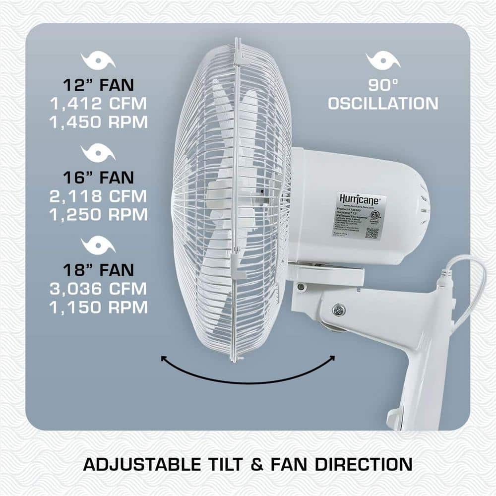Hurricane Supreme 16 Inch White Plastic Wall Mounted Fan