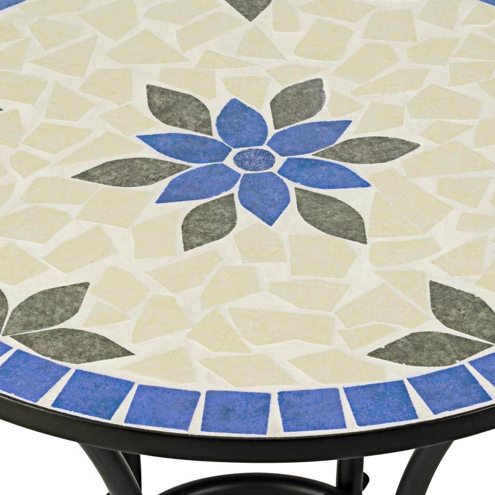 Blue and Beige Ceramic Mosaic Bistro Set with Steel Frame