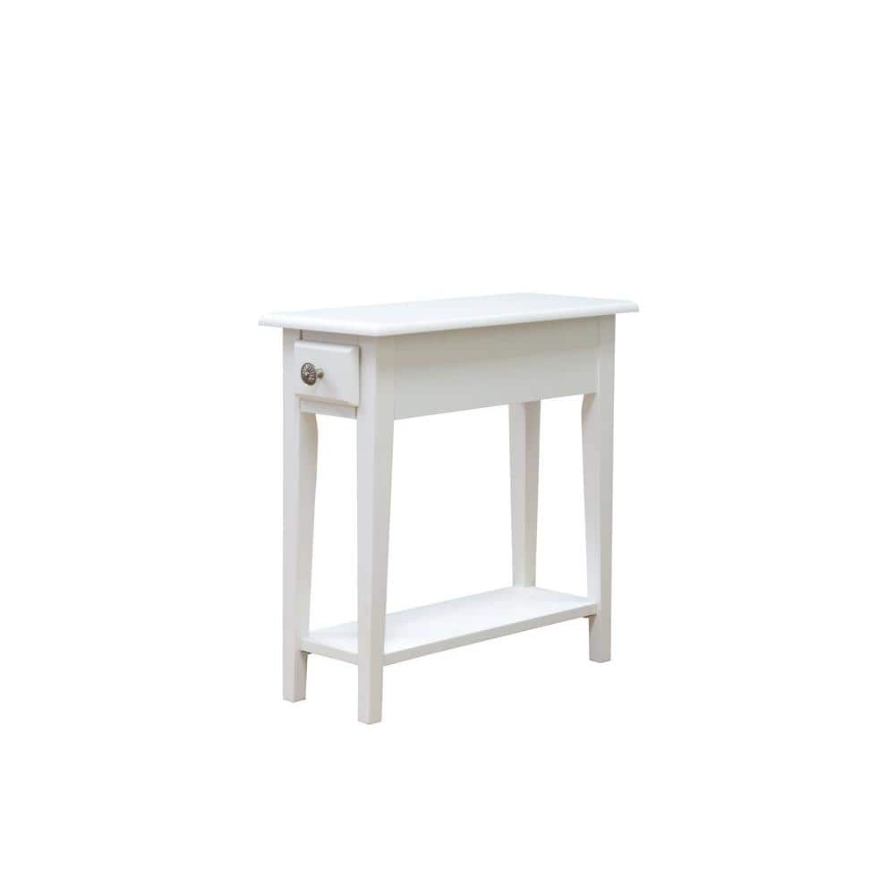 Off-White Wood Narrow Side Table with Drawer and Shelf