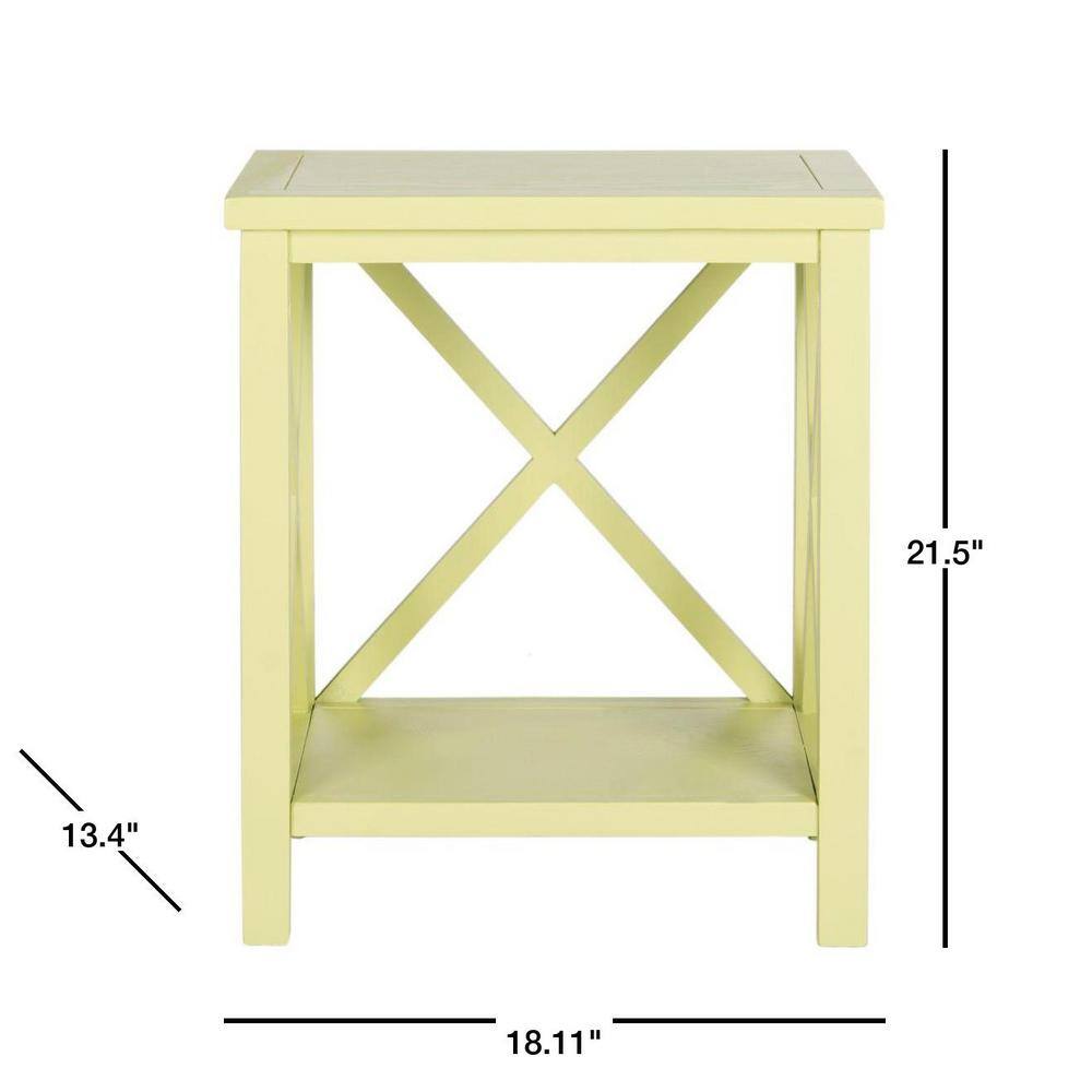 Avocado Green Rectangular Wood End Table with X Detailing