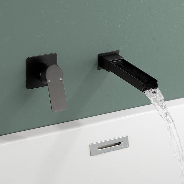 Single-Handle Waterfall Wall Mounted Bathroom Faucet in Matte Black