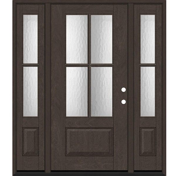 Steves & Sons Regency 64 in. x 80 in. 3/4 Lite 4SDL Oasis Deco Glass LHIS Prefinish Hickory Fiberglass Prehung Front Door 2_ 12 in.