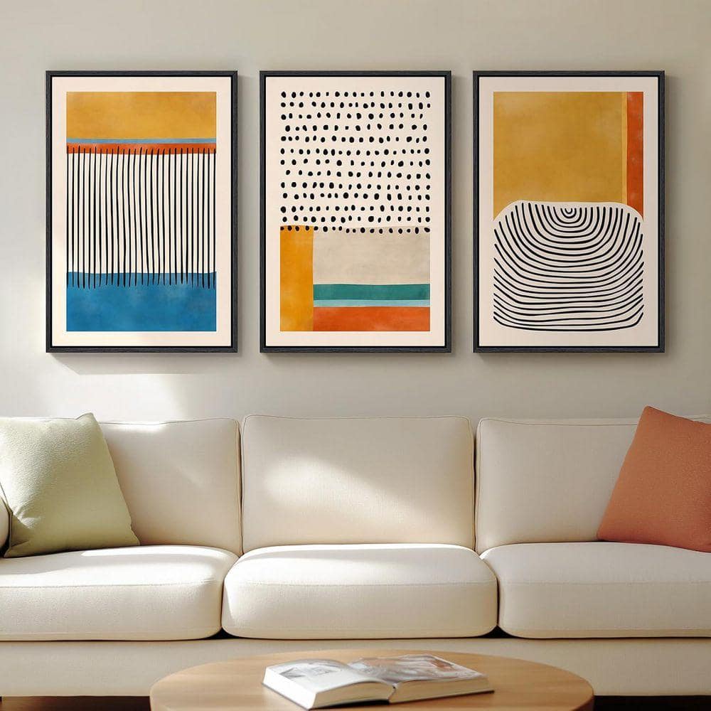 3 Piece Framed Colorful Abstract Wall Art Poster 24 in. x 16 in ...