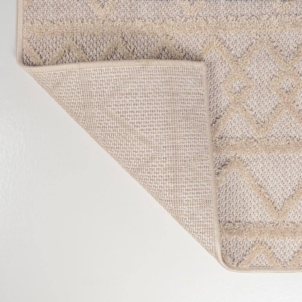 Beige Geometric High-Low Pile Indoor/Outdoor Runner Rug
