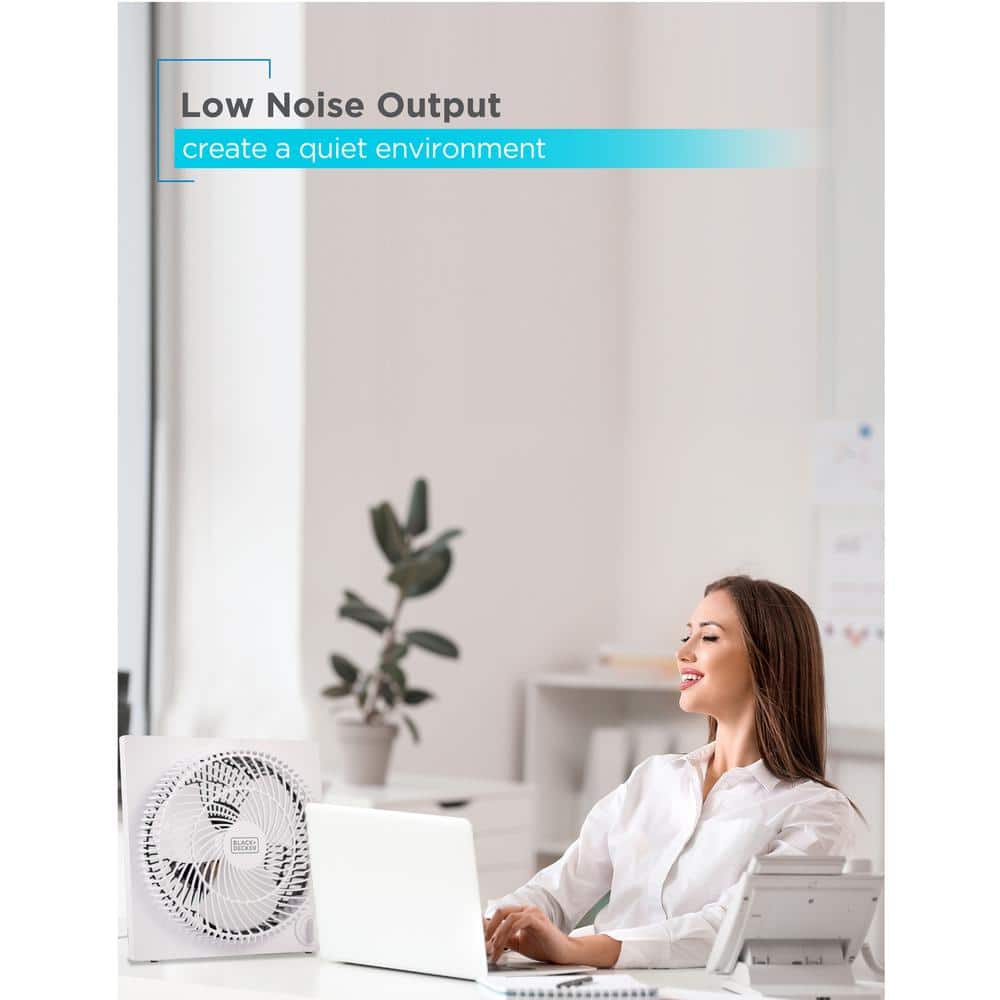 Sleek Frameless 9" White Box Fan with Remote Control, 3-Speed