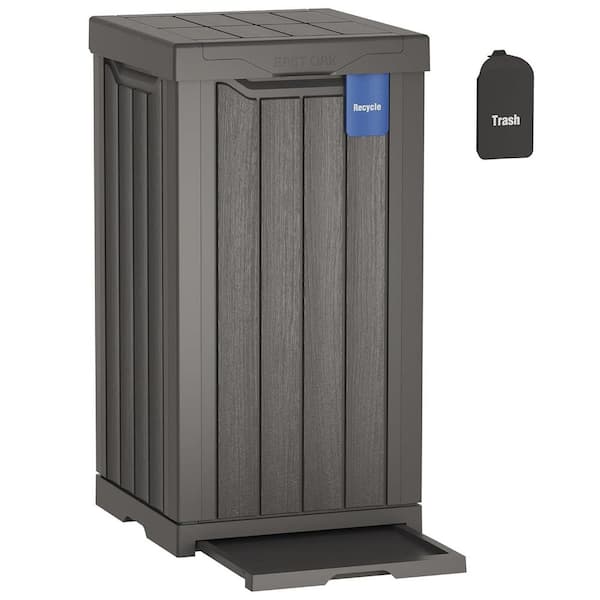 31 gal. 31.3 x 16.5 x 16.81 Grey Trash Can Indoor/Outdoor Waterproof/UV Resistant Drip Tray plus Garbage Labels Included