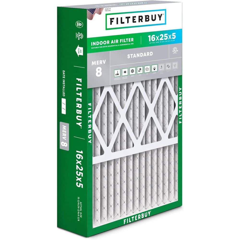 Filterbuy 16 in. x 25 in. x 5 in. MERV 8 (FPR 5) Dust Defense Pleated ...