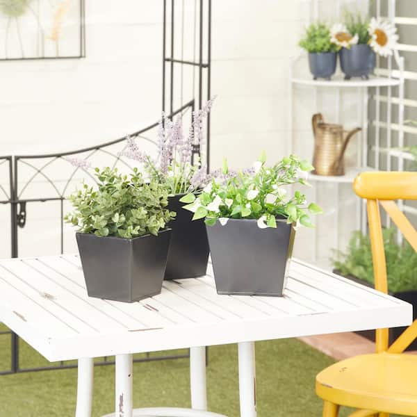 Litton Lane 7 in., 6 in., and 5 in. Small Gray Metal Indoor Outdoor Planter (3- Pack)