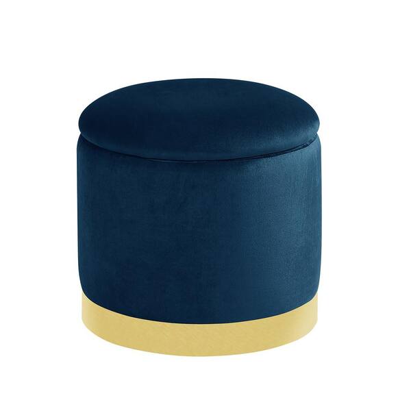Morden Fort Blue Velvet Ottoman with Storage Round Footrest for Entryway, Bedroom 16.5 in. D x 16.5 in. W x 17 in. H