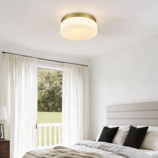 GMGSROM 11.4 in. LED Gold Flush Mount With Milky White Glass Shade