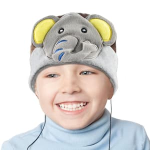 Kids Headphones Volume Limiter Machine Washable Fleece Headphones for Children Travel/Home w/ Adjustable Band (Elephant)