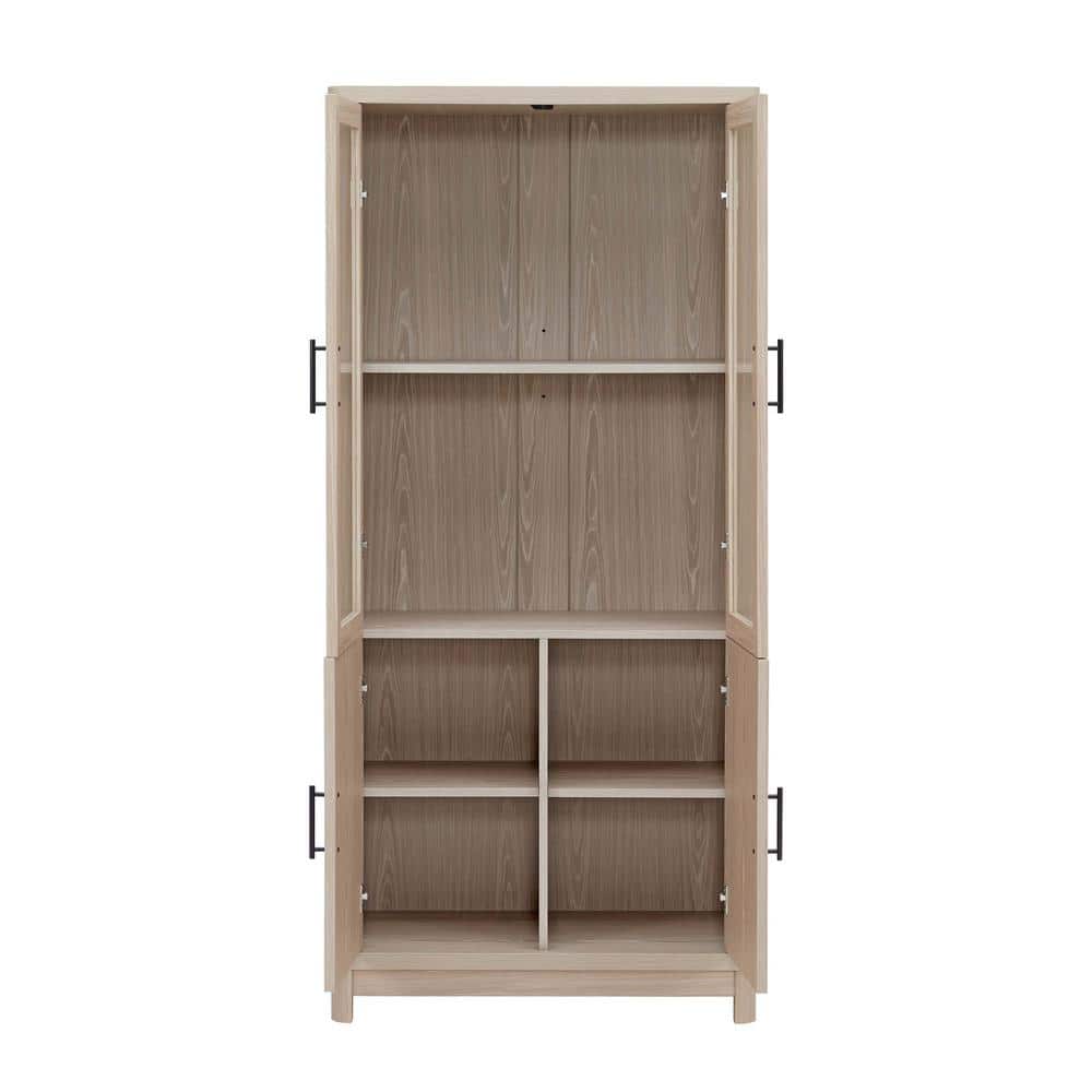 67.6" White Washed Oak Adjustable Bookcase Set with Glass Doors