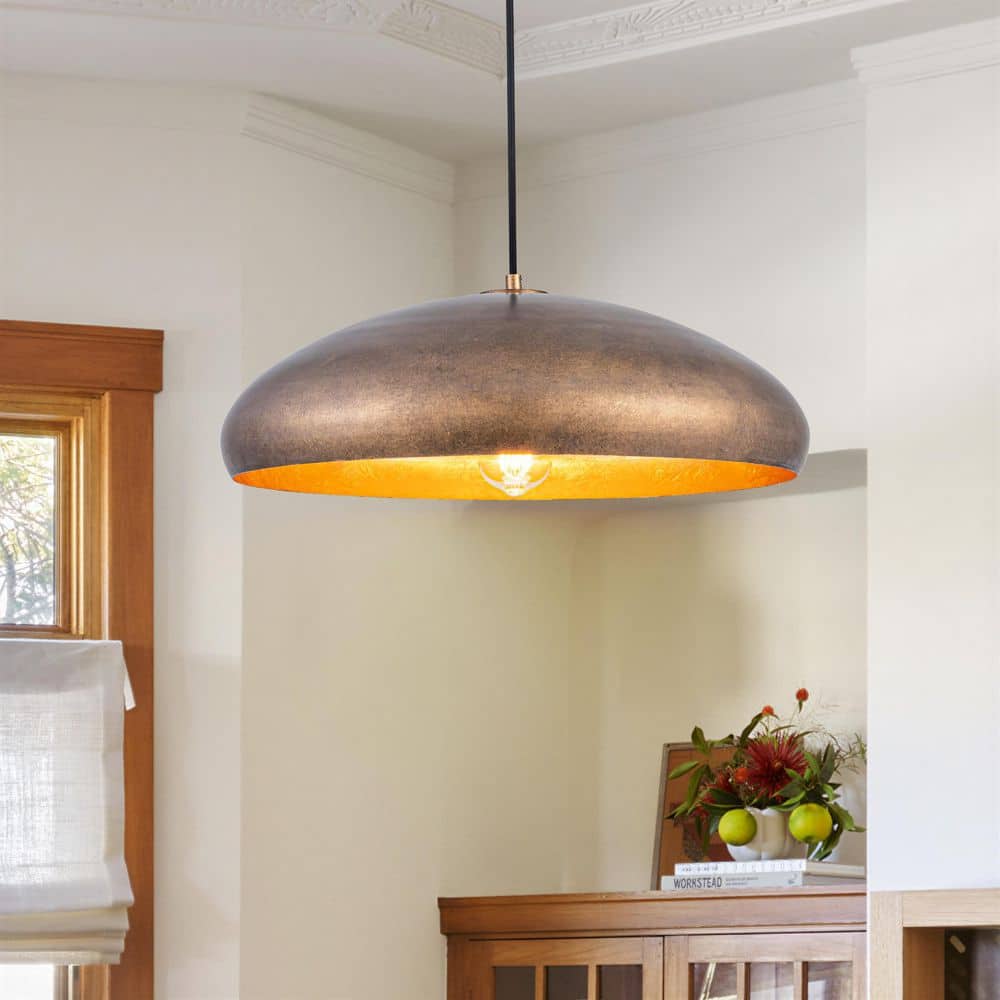 Detroit 19.69 in. 1-Light Oil Rustic Gold Kitchen Island Pendant Light with Large Dome Shade price history on PriceWatchPro