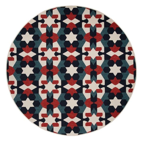 Kaleen Pianta Collection Multi 7'10" x 7'10" Round Residential Indoor-Outdoor Area Rug
