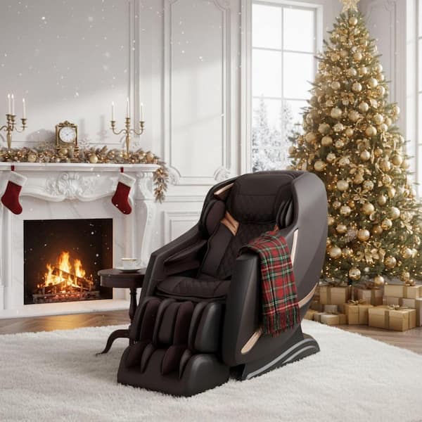 TITAN Prestige Series Brown Faux Leather Reclining 3D Massage Chair with Foot Rollers and Heated Seat