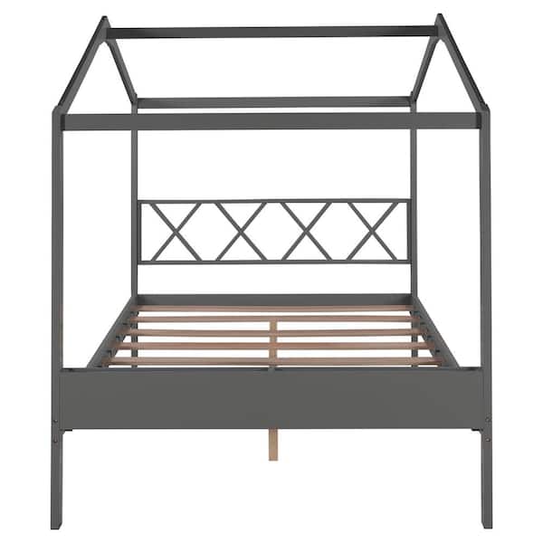 Z-joyee Wood Gray Full House Bed with Storage Space