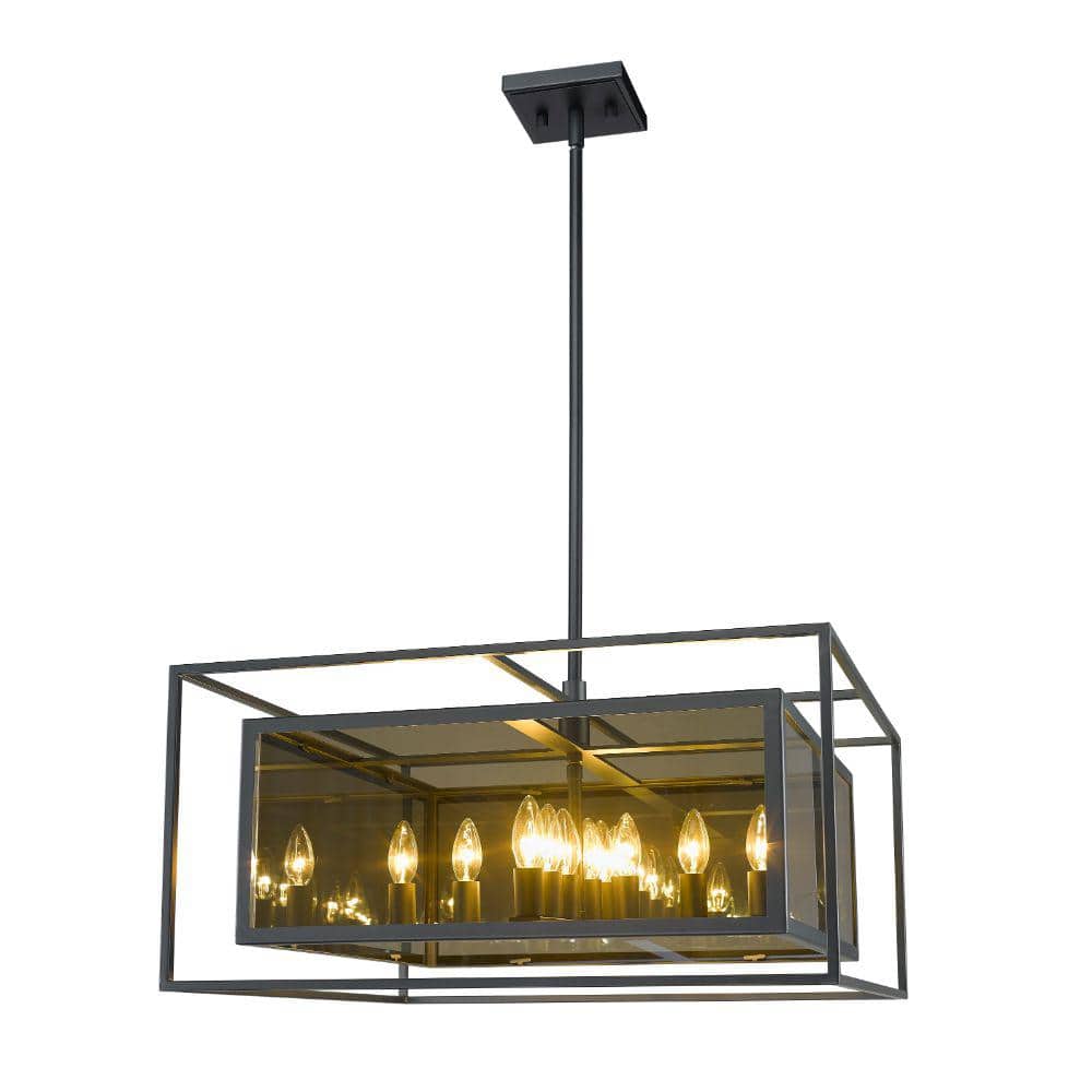 Misty Charcoal Steel and Glass 12-Light Pendant Chandelier